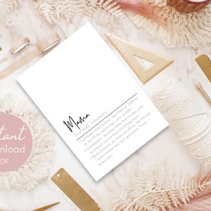 Digital card for download - Minimalist Mother&#39;s Day card in the style of a Duden definition