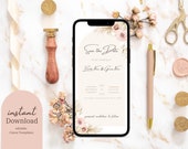 Digitale Smartphone Boho Hochzeit Save the Date Vorlage - editierbare Hochzeit Save Date Karte zum Anpassen, Herunterladen und Verschicken
