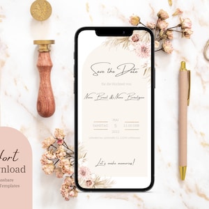 Digitale Smartphone Boho Hochzeit Save the Date Vorlage - editierbare Hochzeit Save Date eCard zum Anpassen, Herunterladen & Verschicken