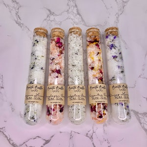 Test Tube Bath Salts 2oz Spa Gift Mothers Day gift gift for her relaxing bath salt self care bath soak exfoliating bath salt detox bath salt