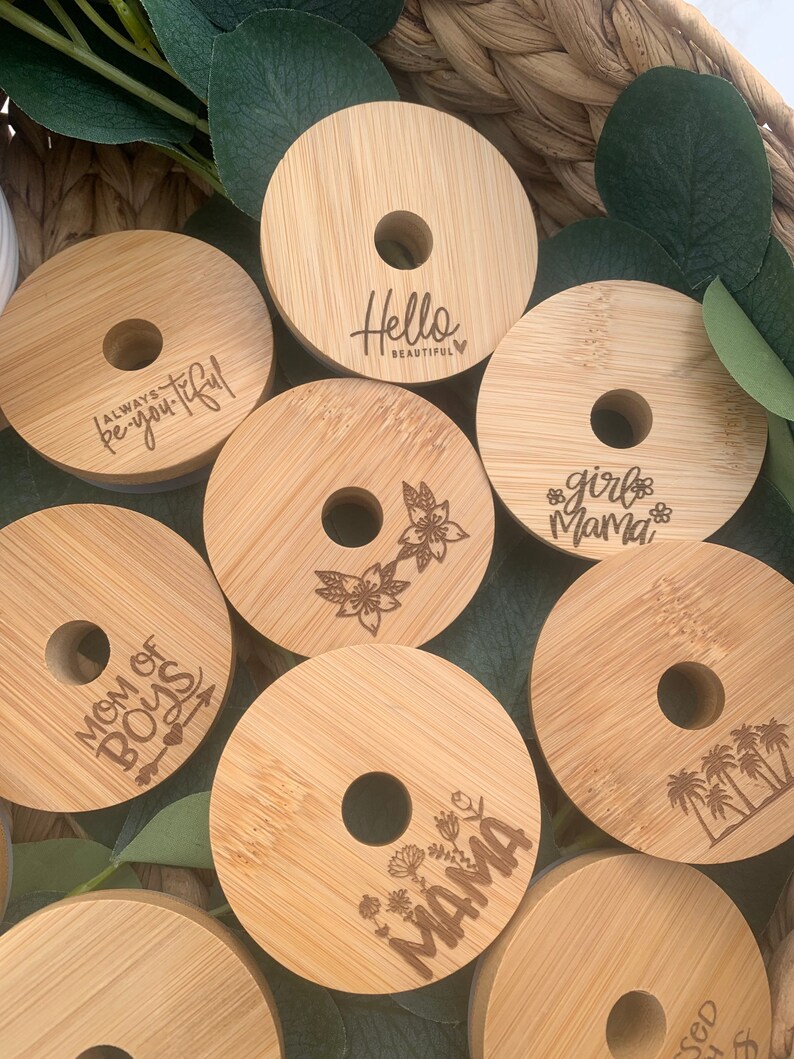 Engraved Bamboo Lid Beer Can Glass Lid Libbey Glass Coffee Etsy