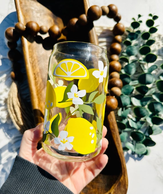 Floral Lemon Beer Can Glass Beer Can Glass Beer Glass 