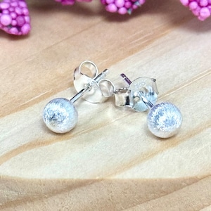 6mm Minimalist Brushed Ball Stud | Solid 925 Sterling Silver Ball Earrings Push Back | Trendy | Minimal Jewelry | For Her