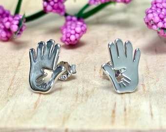 Sterling Silver Hand Print Stud Earrings: Minimalist Jewelry