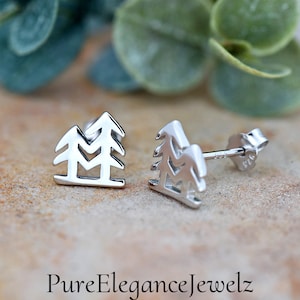 Sterling Silver Pine Tree Stud Earrings: Minimalist Nature Jewelry