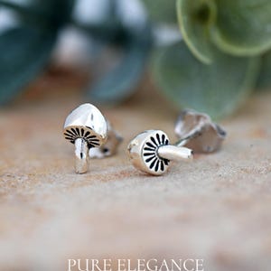 Dainty Mushroom Stud Earrings | Solid 925 Sterling Silver Mushroom Earrings Push Back | Nature Jewelry | Trendy | Minimalist