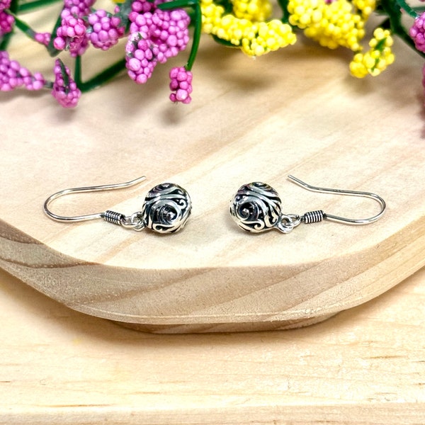 Bali Filigree Dangle Earrings | Solid 925 Sterling Silver Ball Earrings Fishhook | Trendy | Art Deco Jewelry | For Women