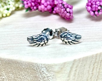 Tiny Angel Wings Stud Earrings | Solid 925 Sterling Silver Dainty Feather Wings Earrings Push Back | Unisex Jewelry | Trendy | Minimalist