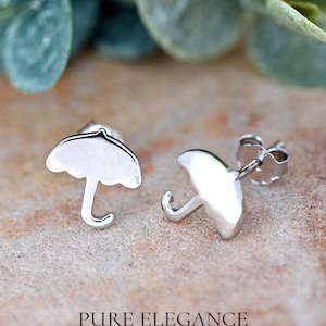 Umbrella Plain Stud Earrings | Solid 925 Sterling Silver 6mm Umbrella Earrings Push Back | Minimalist | Girl&#39;s Women&#39;s Stud Earrings