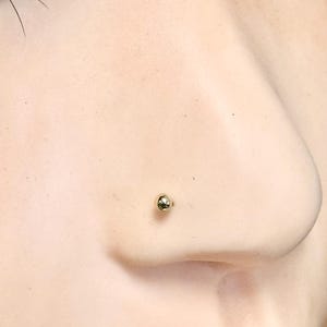 Dainty Solid 14k Gold Polished Plain Ball Nose Stud, 22 Gauge Ball End Round Nose Ring, Nostril Piercing Jewelry, Gold Ball Nose Piercing