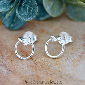 Circle Love Knot Stud Earrings | Solid 925 Sterling Silver Love Knot Design Earrings Push Back | Minimalist Jewelry | Trendy | Promise Gift