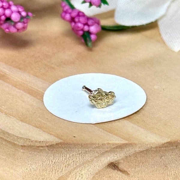 Dainty Solid 14k Gold Abstract Nugget Nose Stud, 22 Gauge Ball End Nugget Nose Ring, Nostril Piercing Jewelry, Gold Nugget Nose Piercing