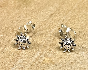 Sterling Silver Smiling Sun Stud Earrings: Tiny Minimalist Jewelry
