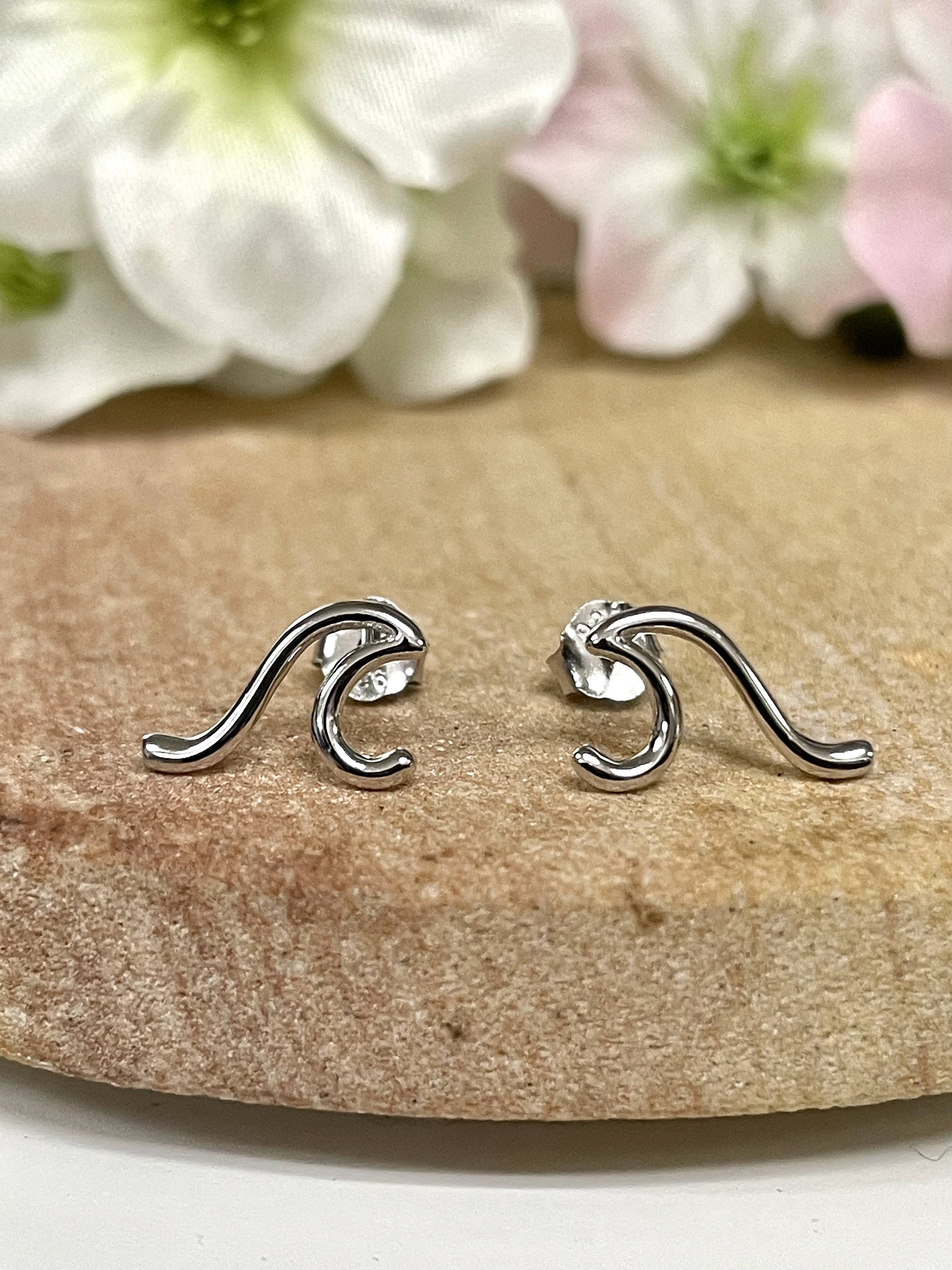 Wave Stud Earrings Solid 925 Sterling Silver Sea Wave - Etsy