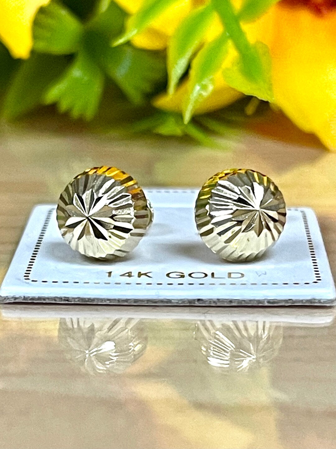 Classic Diamondcut Half Ball Stud Earrings Solid 14k Yellow Gold 7mm Earrings Screw Back