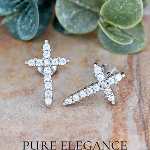 Dainty Cross CZ Stud Earrings | Solid 925 Sterling Silver Cubic Zirconia Earrings Push Back | Cross Jewelry | Minimalist | Religious Gifts