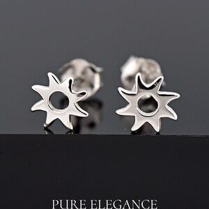 Minimalist Sun Stud Earrings | Solid 925 Sterling Silver Sunburst Earrings Push Back | Trendy & Dainty | For Teens, Girls