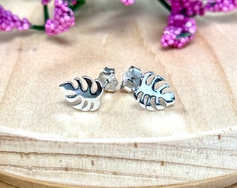 Tropical Leaf Stud Earrings | Solid 925 Sterling Silver Bohemian Leaves Earrings Push Back | Nature Jewelry | Trendy | Minimalist