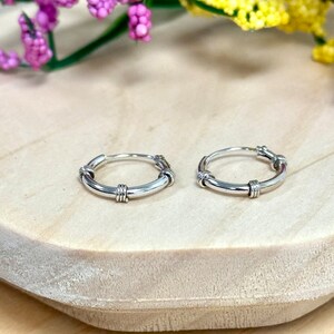 Tribal Bali Huggie Earrings | Solid 925 Sterling Silver Balinese Hoop Earrings Snap Post | Trendy | Minimalist | Nautical Bohemian Theme