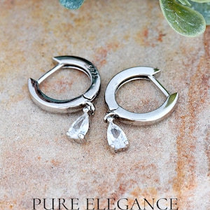 Sterling Silver Hoop Drop Earrings: Dainty CZ Jewelry