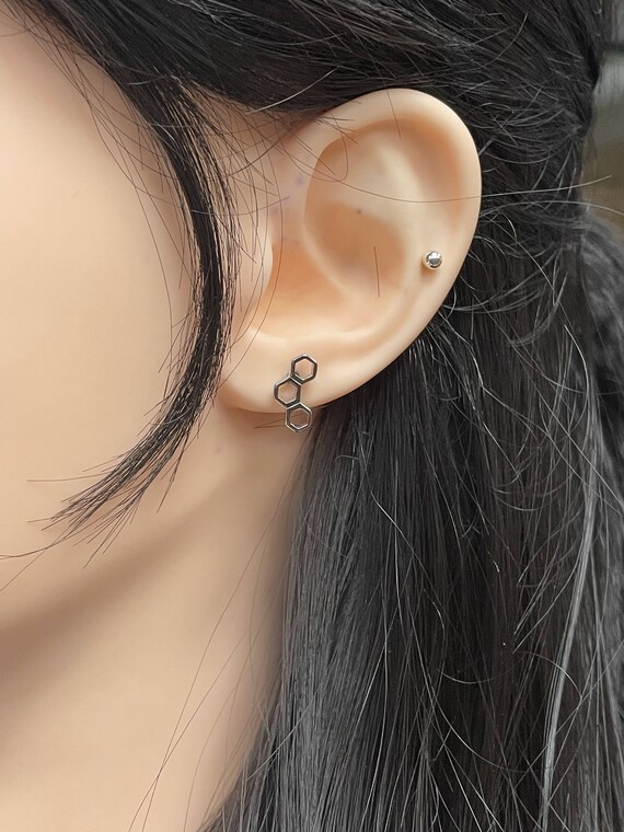 Open Design Honeycomb Stud Earrings | Solid 925 Sterling