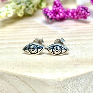 Dainty Eye Stud Earrings | Solid 925 Sterling Silver Trendy Eye Earrings Push Back | Lucky Charm Protection Jewelry | Minimalist