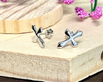 Sterling Silver Small Cross Stud Earrings: Minimalist Jewelry