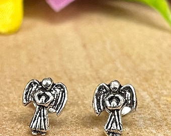 Sterling Silver Angel Stud Earrings: Minimalist Guardian Jewelry