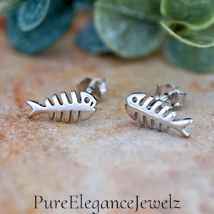 Sterling Silver Fish Bone Stud Earrings: Minimalist Nautical Jewelry