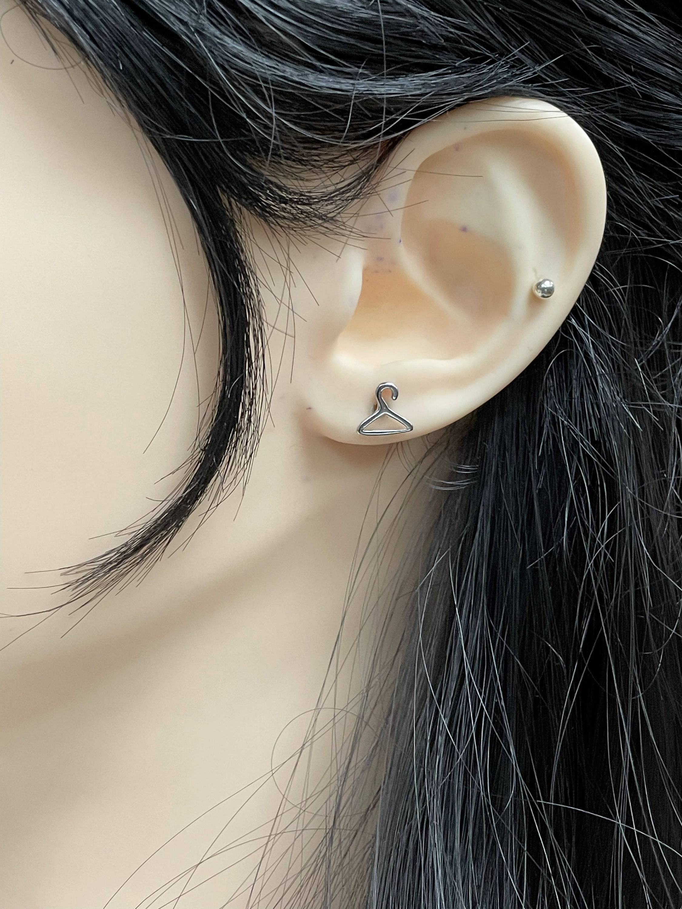Clothes Hanger Plain Stud Earrings Solid 925 Sterling Silver Etsy