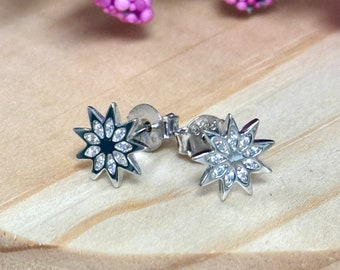 Starburst CZ Stud Earrings | Solid 925 Sterling Silver Cubic Zirconia Earrings Push Back | Star Jewelry | Minimalist | For Her