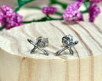 Dainty Sterling Silver Cross Stud Earrings: Religious Gift