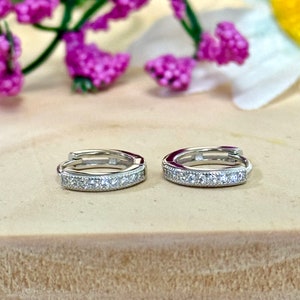 CZ Hoop Huggie Earrings | Solid 925 Sterling Silver Cubic Zirconia Huggie Earrings | Trendy Jewelry | Fashion Statement | For Her