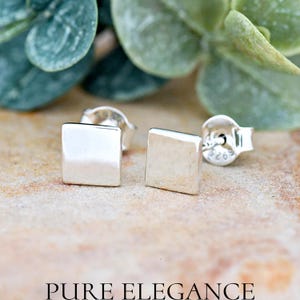 Square Stud Earrings | Solid 925 Sterling Silver Geometrical Shapes Earrings Push Back | Trendy | Dainty Minimalist Jewelry