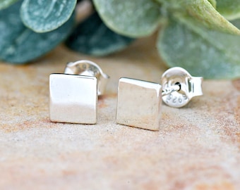 Sterling Silver Square Stud Earrings: Minimalist Geometric Jewelry