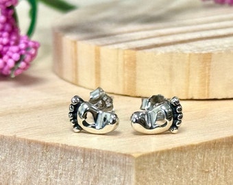 Sterling Silver Footprint Heart Stud Earrings: Minimalist Baby Feet Jewelry