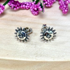 Happy Sun Stud Earrings | Solid 925 Sterling Silver Tiny Sun Earrings Push Back | Sun Jewelry | Trendy | Minimalist | Gift for Girls, Teens