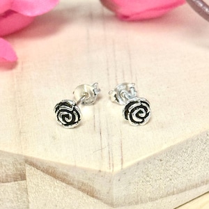 Vintage Rose Stud Earrings | Solid 925 Sterling Silver Flower Earrings Push Back | Floral Jewelry | Trendy | Minimalist | Gift Ideas