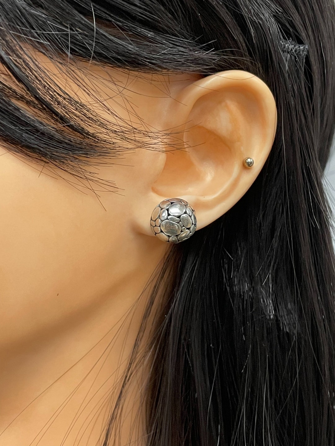 Half Moon Stud Earrings 12mm Solid 925 Sterling Silver Half Round