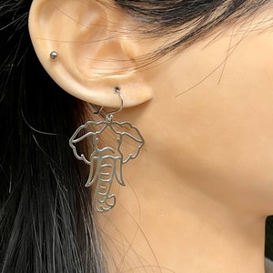 Sterling Silver Elephant Dangle Earrings: Animal Silhouette Jewelry