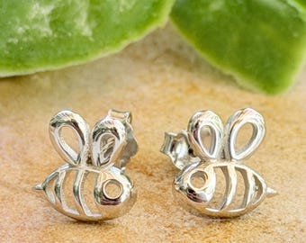 Sterling Silver Bumble Bee Stud Earrings: Minimalist Honey Bee Jewelry