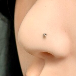 Dainty Solid 14k Gold Tiny 1mm Round CZ Nose Stud, 22 Gauge Ball End CZ Nose Ring, Nostril Piercing Jewelry, Gold Clear CZ Nose Piercing