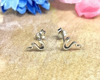 Snake Plain Stud Earrings | Solid 925 Sterling Silver Snake Earrings Push Back | Trendy | Minimalist | Gothic Snake Jewelry