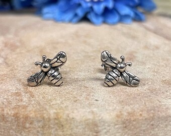 Sterling Silver Bee Stud Earrings: Tiny Honeycomb Jewelry
