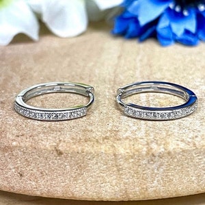 Dainty CZ Hoop Earrings 16mm | Solid 925 Sterling Silver Cubic Zirconia Hoop Earrings | Trendy Jewelry | Minimalist | Gift for Mom