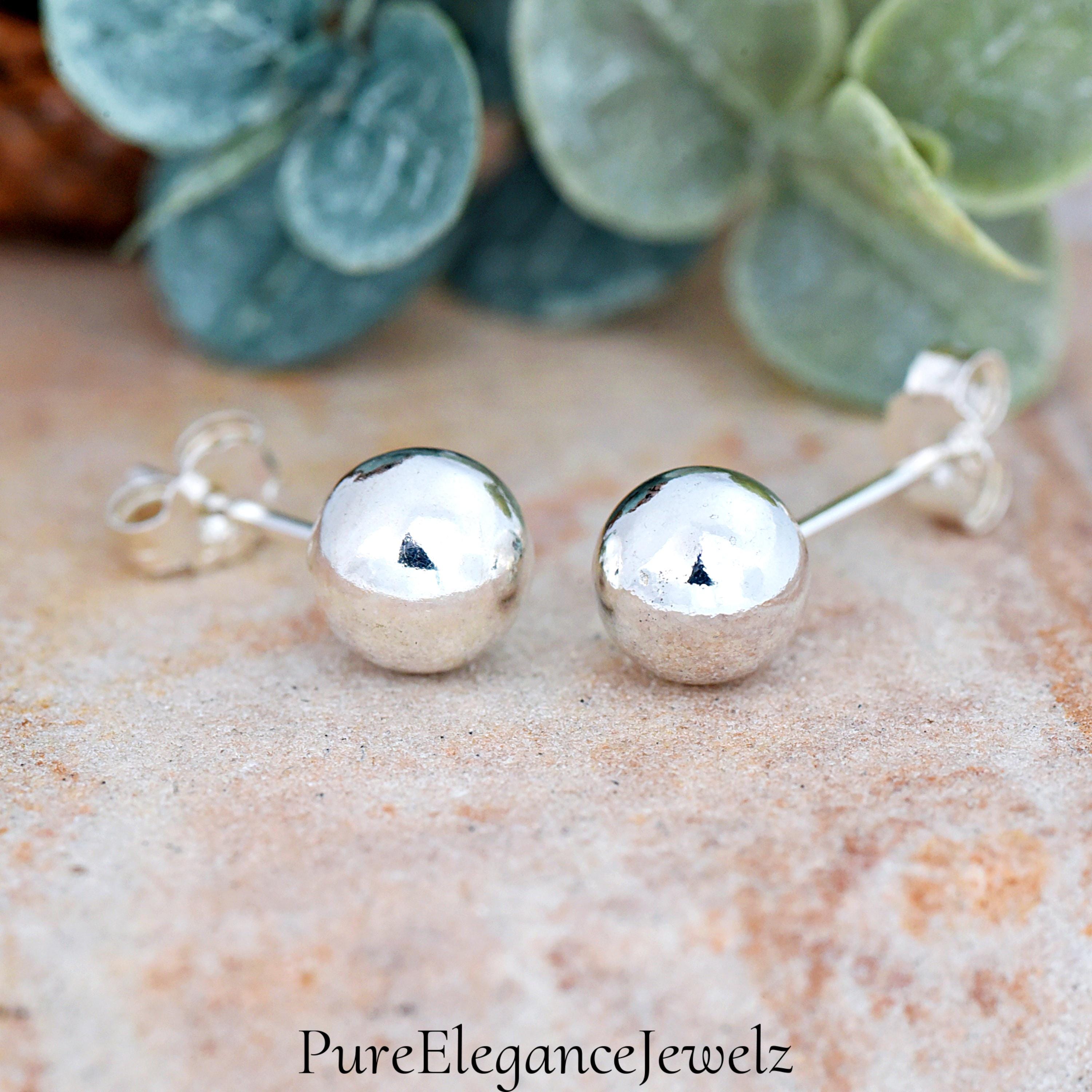 925 Sterling Silver Plain 7mm Ball Hoop Earrings - Hook Fastening, Drop Style