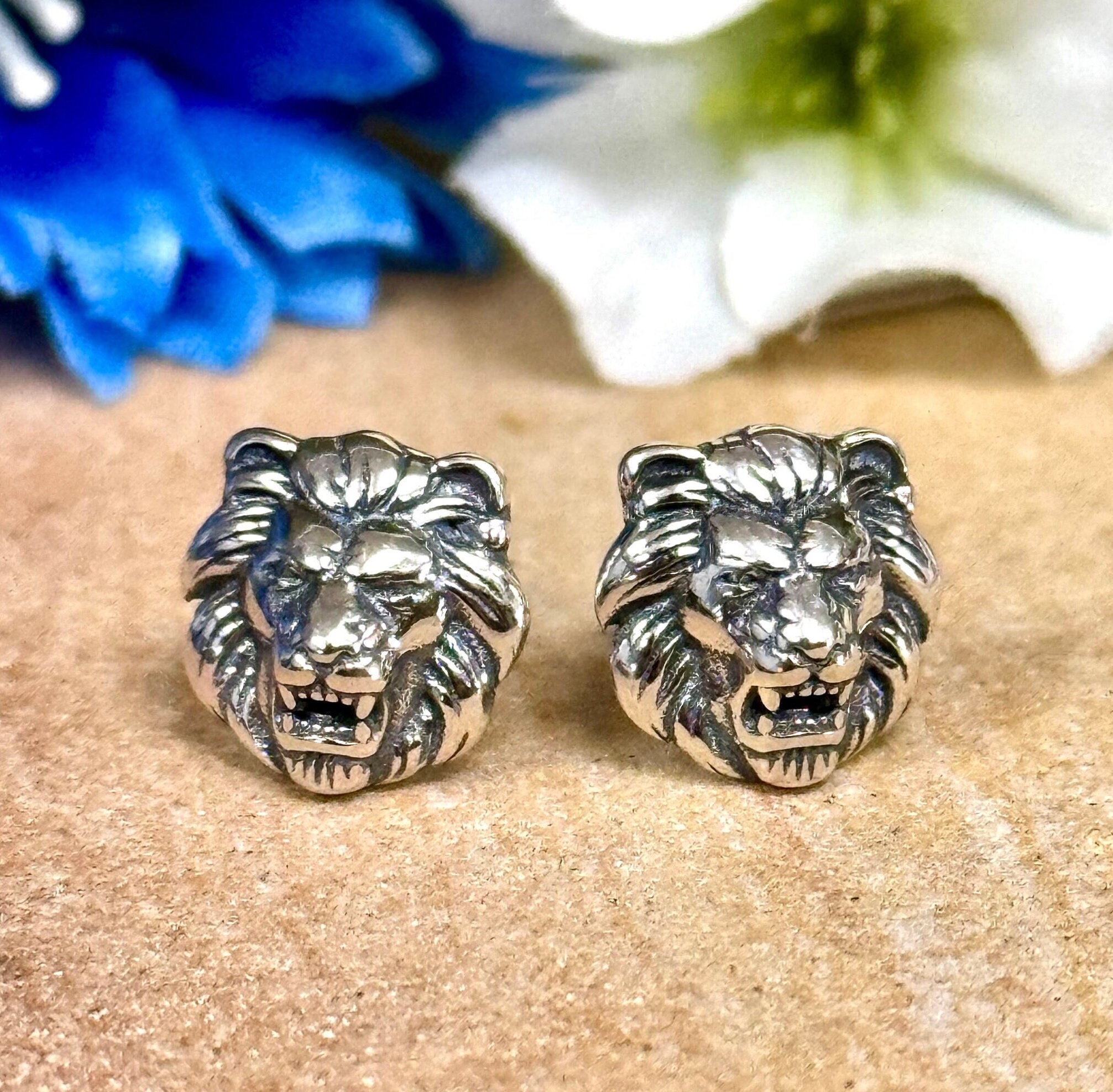 Lion Head Stud Earrings Solid 925 Sterling Silver Roaring Lion Earrings  Push Back Minimalist Trendy Animal Jewelry - Etsy