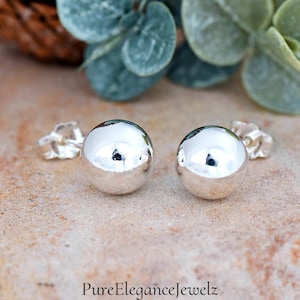Plain 9mm Ball Stud Earrings | Solid 925 Sterling Silver Round Earrings Push Back | Minimalist | Trendy Jewelry | Gift for Girls, Teens