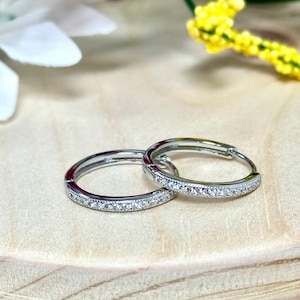 Dainty CZ Hoop Earrings 18mm | Solid 925 Sterling Silver Cubic Zirconia Hoop Earrings | Trendy Jewelry | Minimalist | Gift for Mom