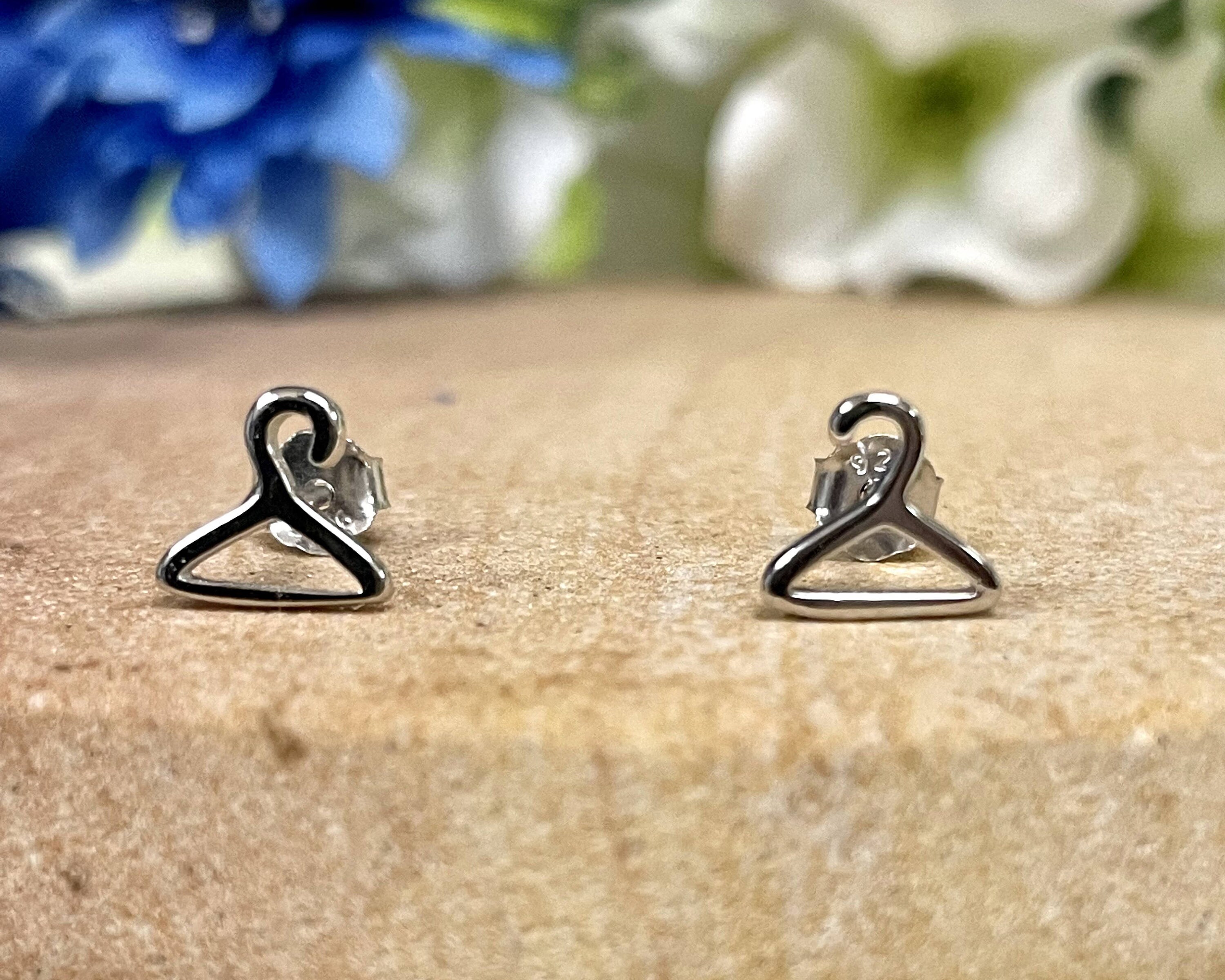 Clothes Hanger Plain Stud Earrings Solid 925 Sterling Silver Etsy